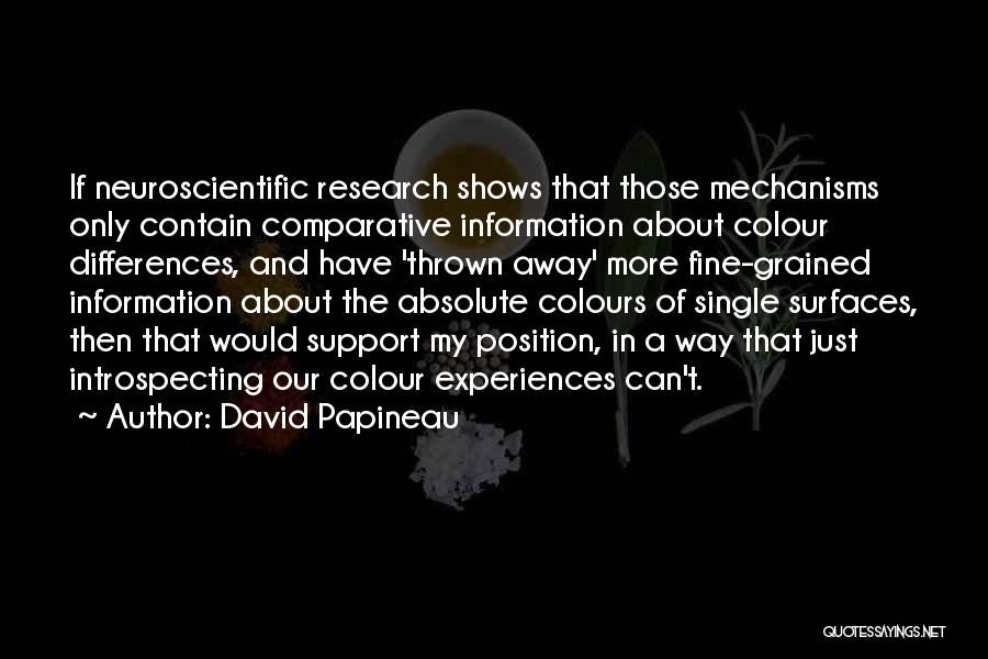 David Papineau Quotes: If Neuroscientific Research Shows That Those Mechanisms Only Contain Comparative Information About Colour Differences, And Have 'thrown Away' More Fine-grained