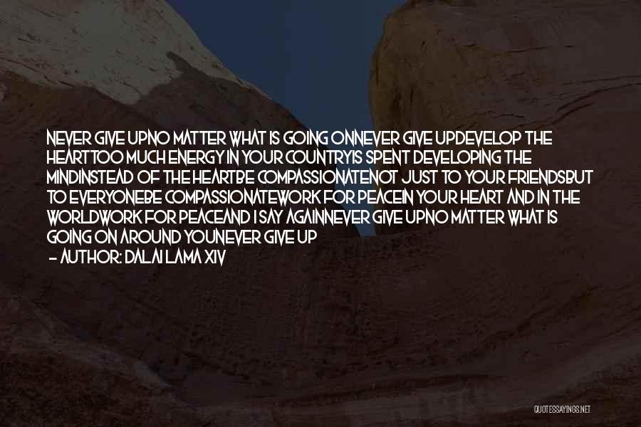 Dalai Lama XIV Quotes: Never Give Upno Matter What Is Going Onnever Give Updevelop The Hearttoo Much Energy In Your Countryis Spent Developing The