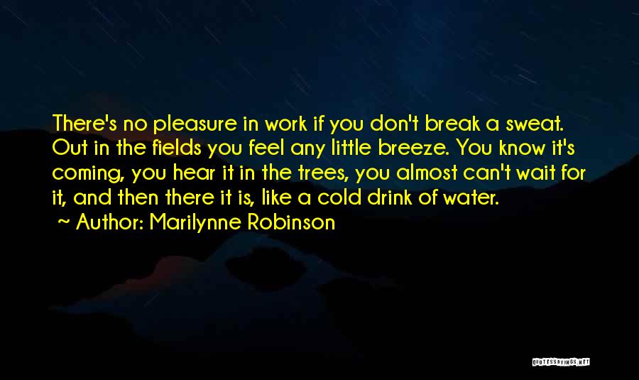 Marilynne Robinson Quotes: There's No Pleasure In Work If You Don't Break A Sweat. Out In The Fields You Feel Any Little Breeze.