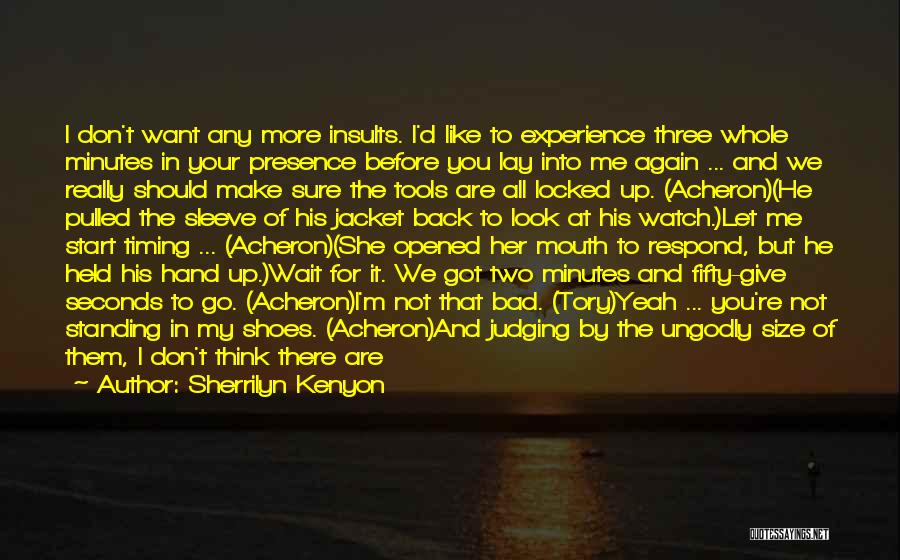 Sherrilyn Kenyon Quotes: I Don't Want Any More Insults. I'd Like To Experience Three Whole Minutes In Your Presence Before You Lay Into