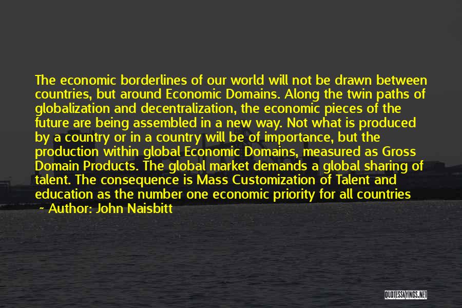 John Naisbitt Quotes: The Economic Borderlines Of Our World Will Not Be Drawn Between Countries, But Around Economic Domains. Along The Twin Paths