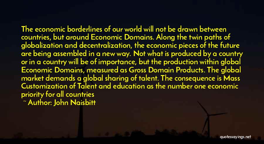 John Naisbitt Quotes: The Economic Borderlines Of Our World Will Not Be Drawn Between Countries, But Around Economic Domains. Along The Twin Paths