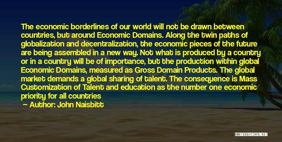 John Naisbitt Quotes: The Economic Borderlines Of Our World Will Not Be Drawn Between Countries, But Around Economic Domains. Along The Twin Paths