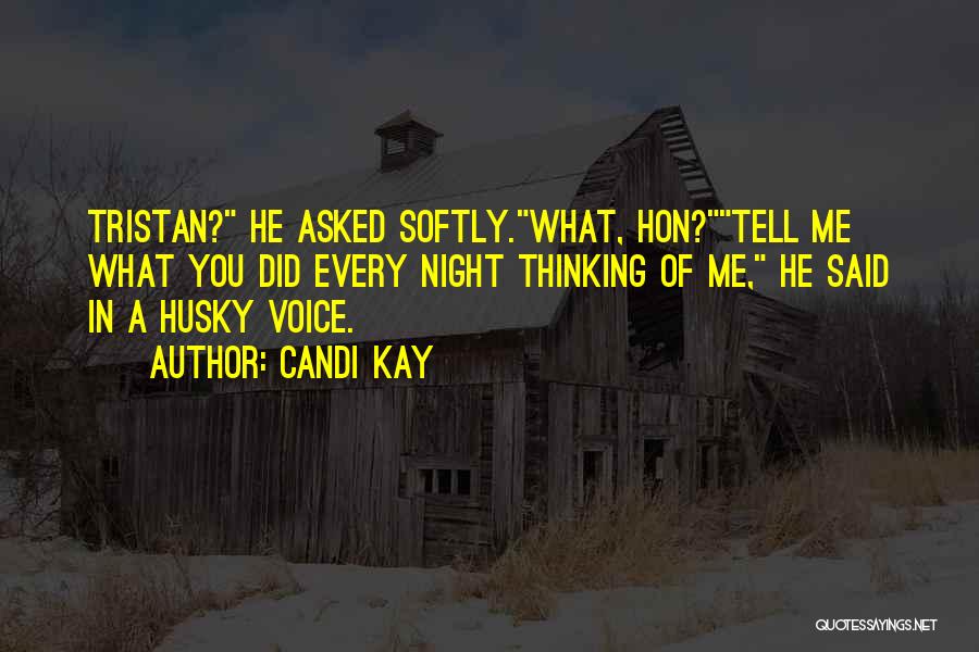 Candi Kay Quotes: Tristan? He Asked Softly.what, Hon?tell Me What You Did Every Night Thinking Of Me, He Said In A Husky Voice.