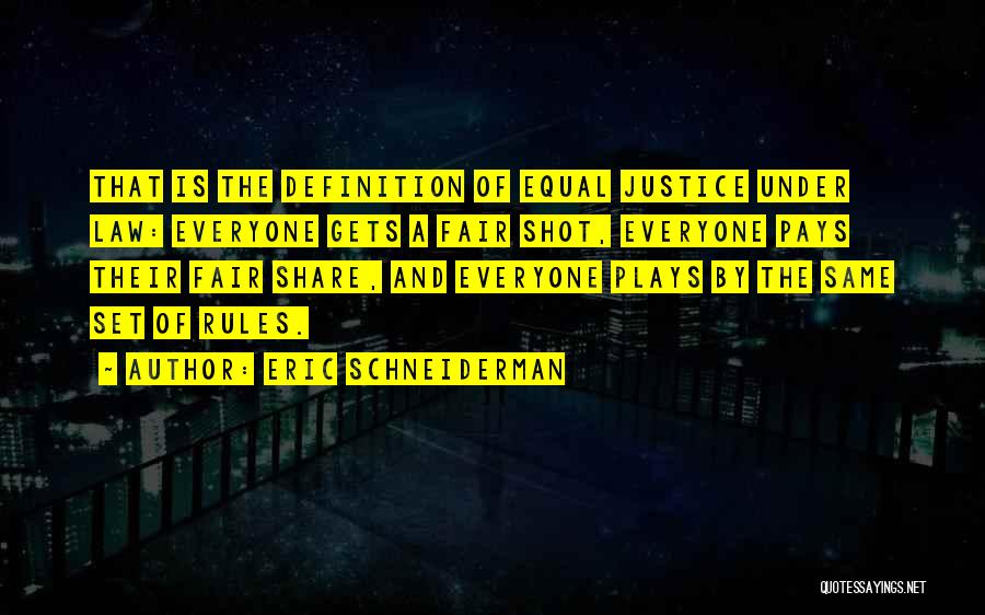 Eric Schneiderman Quotes: That Is The Definition Of Equal Justice Under Law: Everyone Gets A Fair Shot, Everyone Pays Their Fair Share, And