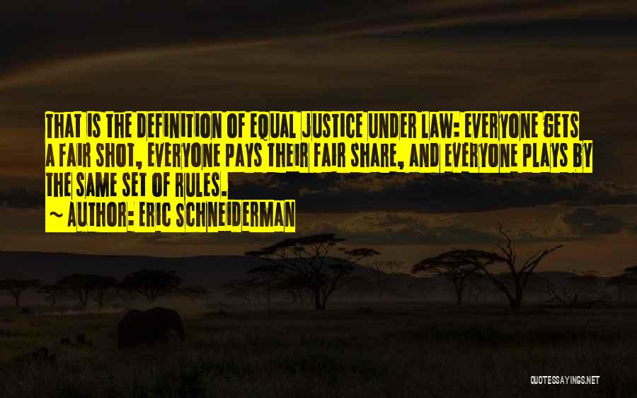 Eric Schneiderman Quotes: That Is The Definition Of Equal Justice Under Law: Everyone Gets A Fair Shot, Everyone Pays Their Fair Share, And