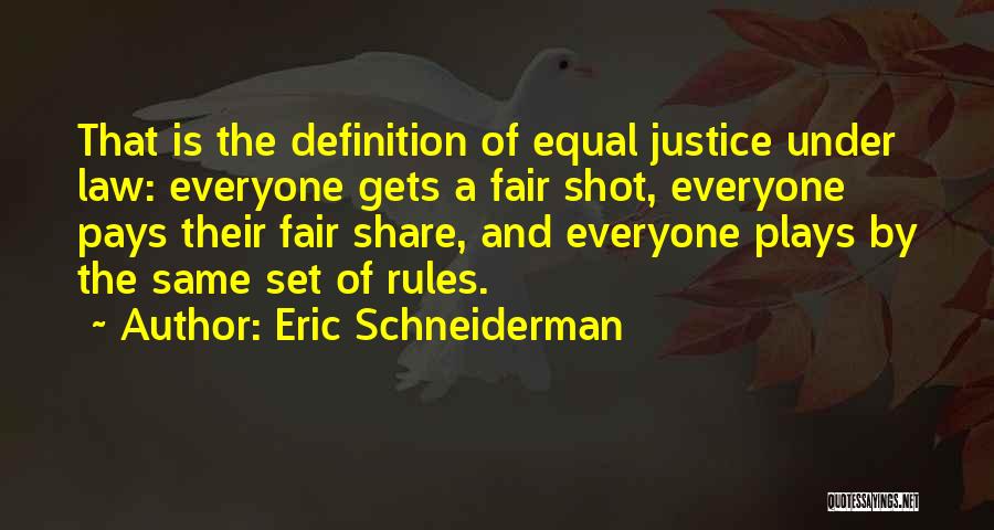 Eric Schneiderman Quotes: That Is The Definition Of Equal Justice Under Law: Everyone Gets A Fair Shot, Everyone Pays Their Fair Share, And