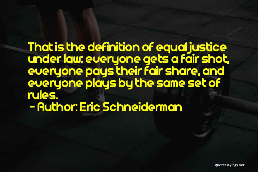 Eric Schneiderman Quotes: That Is The Definition Of Equal Justice Under Law: Everyone Gets A Fair Shot, Everyone Pays Their Fair Share, And
