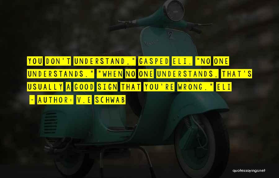 V.E Schwab Quotes: You Don't Understand, Gasped Eli. No One Understands. When No One Understands, That's Usually A Good Sign That You're Wrong.