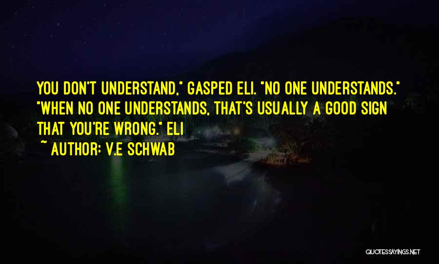 V.E Schwab Quotes: You Don't Understand, Gasped Eli. No One Understands. When No One Understands, That's Usually A Good Sign That You're Wrong.