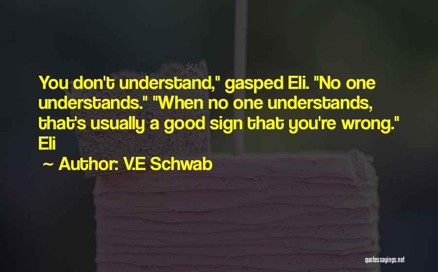 V.E Schwab Quotes: You Don't Understand, Gasped Eli. No One Understands. When No One Understands, That's Usually A Good Sign That You're Wrong.