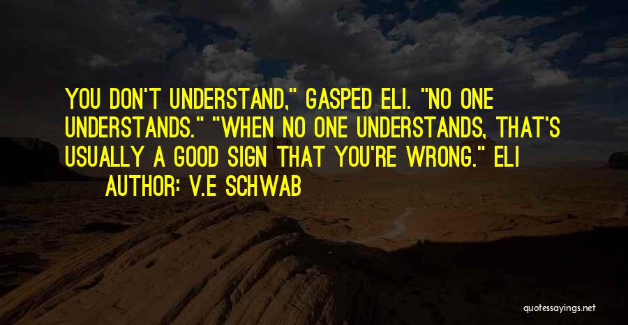 V.E Schwab Quotes: You Don't Understand, Gasped Eli. No One Understands. When No One Understands, That's Usually A Good Sign That You're Wrong.