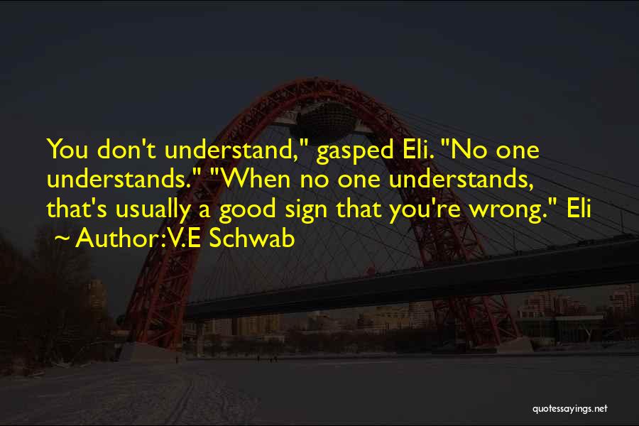 V.E Schwab Quotes: You Don't Understand, Gasped Eli. No One Understands. When No One Understands, That's Usually A Good Sign That You're Wrong.