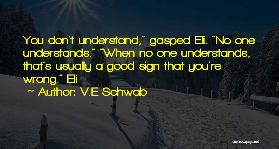 V.E Schwab Quotes: You Don't Understand, Gasped Eli. No One Understands. When No One Understands, That's Usually A Good Sign That You're Wrong.