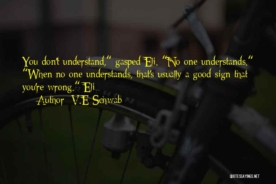 V.E Schwab Quotes: You Don't Understand, Gasped Eli. No One Understands. When No One Understands, That's Usually A Good Sign That You're Wrong.