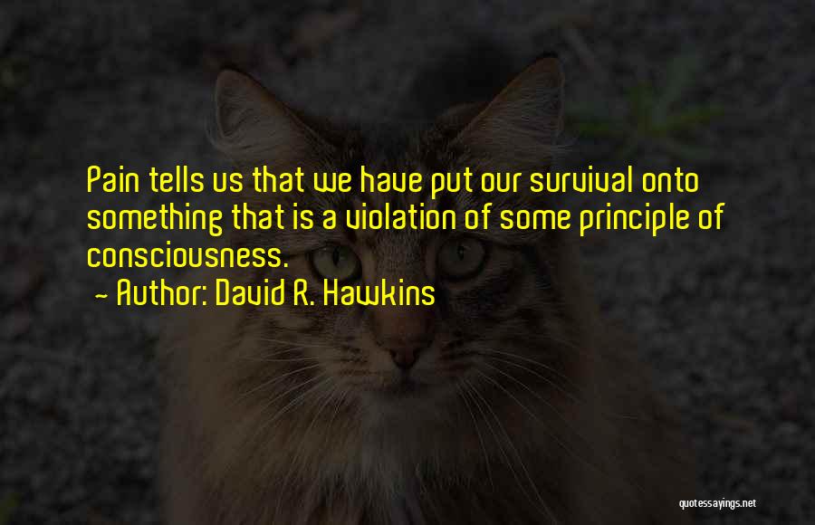 David R. Hawkins Quotes: Pain Tells Us That We Have Put Our Survival Onto Something That Is A Violation Of Some Principle Of Consciousness.