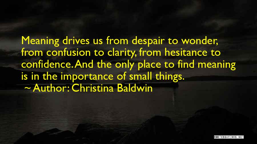 Christina Baldwin Quotes: Meaning Drives Us From Despair To Wonder, From Confusion To Clarity, From Hesitance To Confidence. And The Only Place To