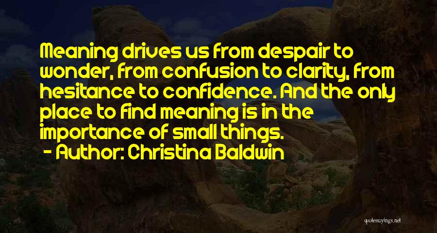 Christina Baldwin Quotes: Meaning Drives Us From Despair To Wonder, From Confusion To Clarity, From Hesitance To Confidence. And The Only Place To