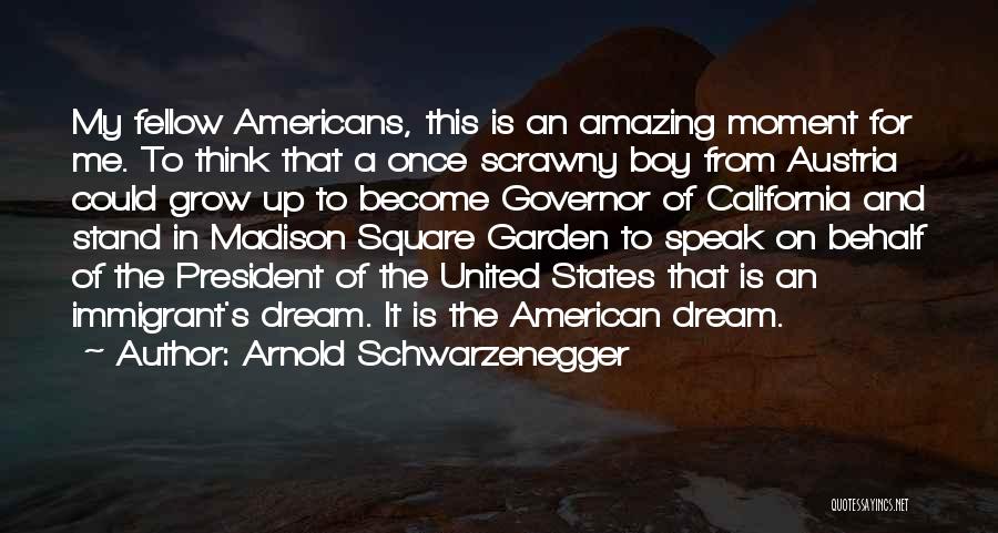 Arnold Schwarzenegger Quotes: My Fellow Americans, This Is An Amazing Moment For Me. To Think That A Once Scrawny Boy From Austria Could