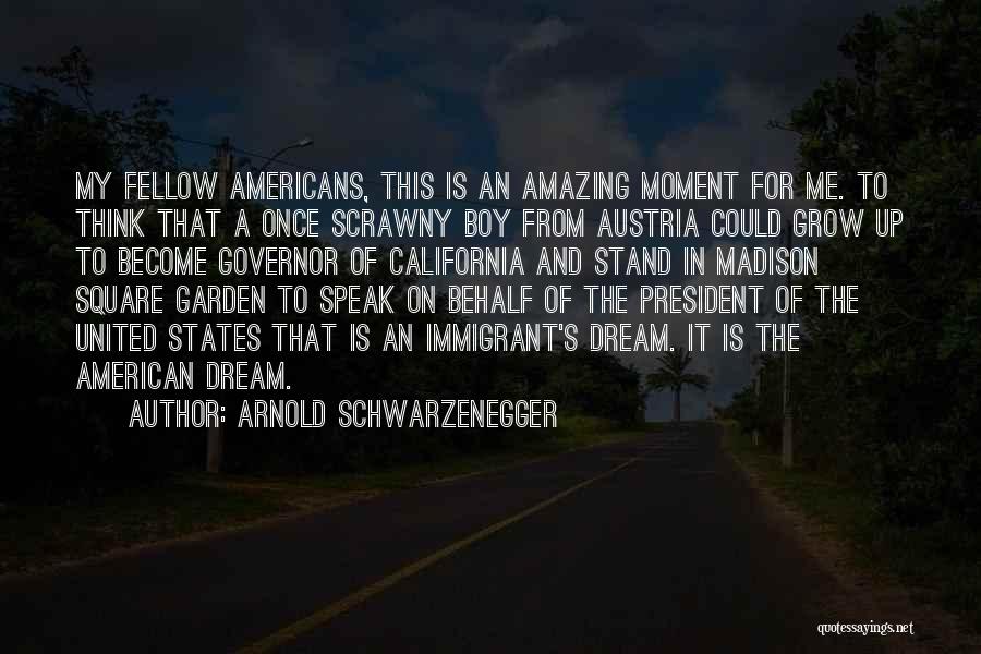 Arnold Schwarzenegger Quotes: My Fellow Americans, This Is An Amazing Moment For Me. To Think That A Once Scrawny Boy From Austria Could