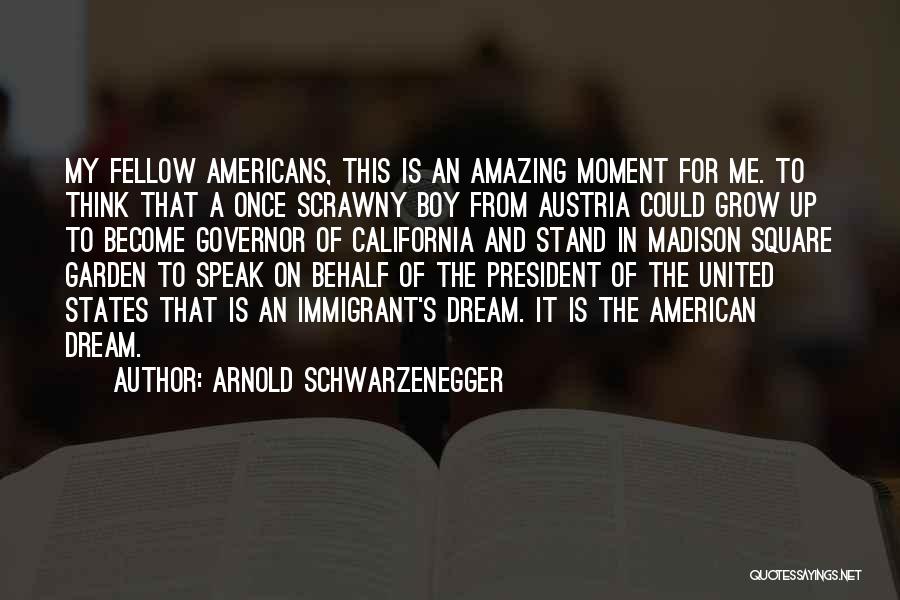 Arnold Schwarzenegger Quotes: My Fellow Americans, This Is An Amazing Moment For Me. To Think That A Once Scrawny Boy From Austria Could