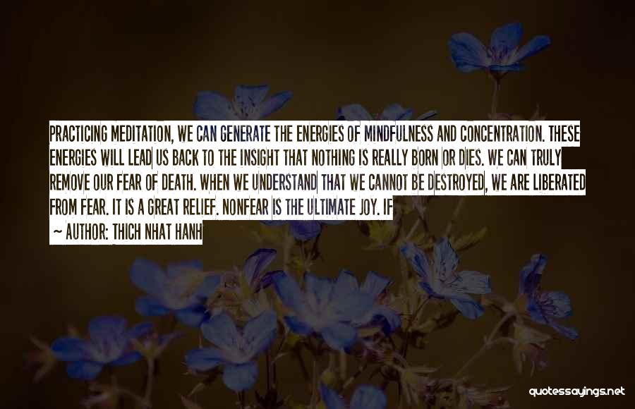 Thich Nhat Hanh Quotes: Practicing Meditation, We Can Generate The Energies Of Mindfulness And Concentration. These Energies Will Lead Us Back To The Insight