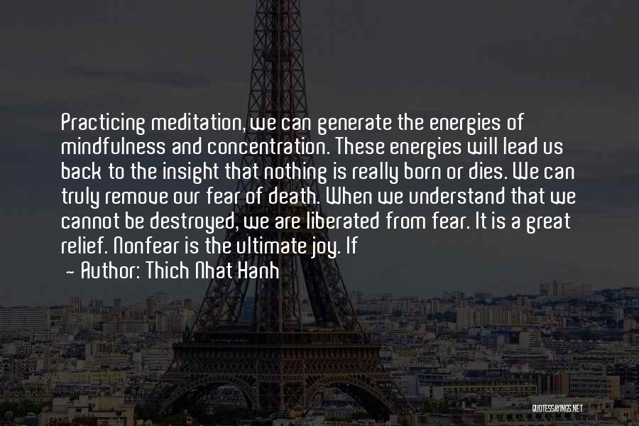 Thich Nhat Hanh Quotes: Practicing Meditation, We Can Generate The Energies Of Mindfulness And Concentration. These Energies Will Lead Us Back To The Insight