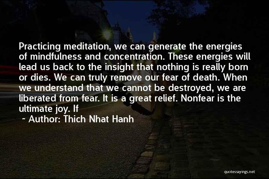 Thich Nhat Hanh Quotes: Practicing Meditation, We Can Generate The Energies Of Mindfulness And Concentration. These Energies Will Lead Us Back To The Insight