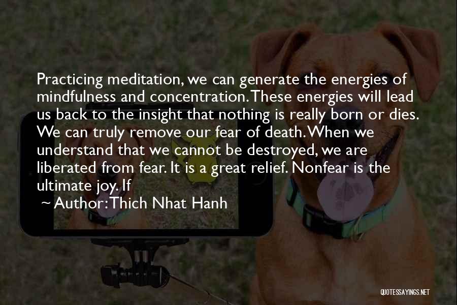 Thich Nhat Hanh Quotes: Practicing Meditation, We Can Generate The Energies Of Mindfulness And Concentration. These Energies Will Lead Us Back To The Insight