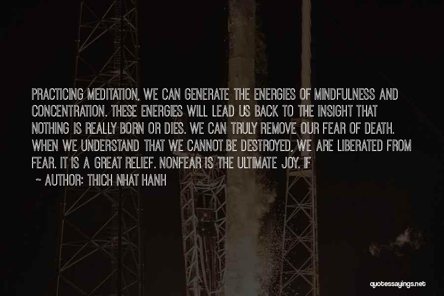 Thich Nhat Hanh Quotes: Practicing Meditation, We Can Generate The Energies Of Mindfulness And Concentration. These Energies Will Lead Us Back To The Insight