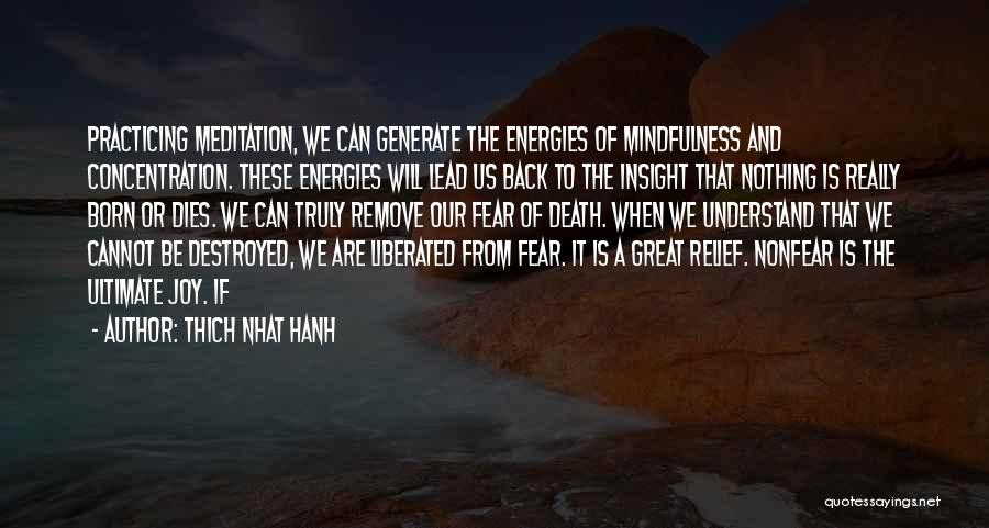Thich Nhat Hanh Quotes: Practicing Meditation, We Can Generate The Energies Of Mindfulness And Concentration. These Energies Will Lead Us Back To The Insight
