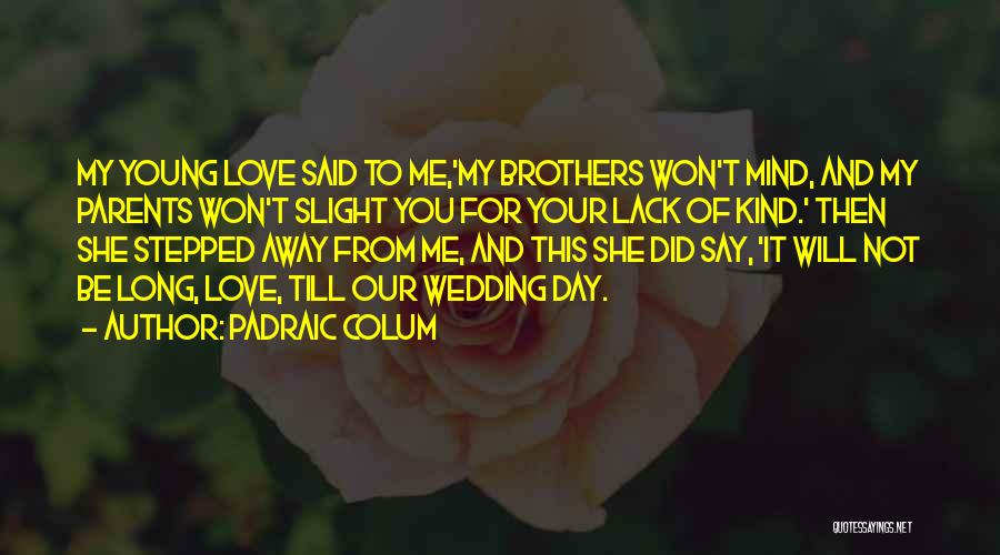 Padraic Colum Quotes: My Young Love Said To Me,'my Brothers Won't Mind, And My Parents Won't Slight You For Your Lack Of Kind.'