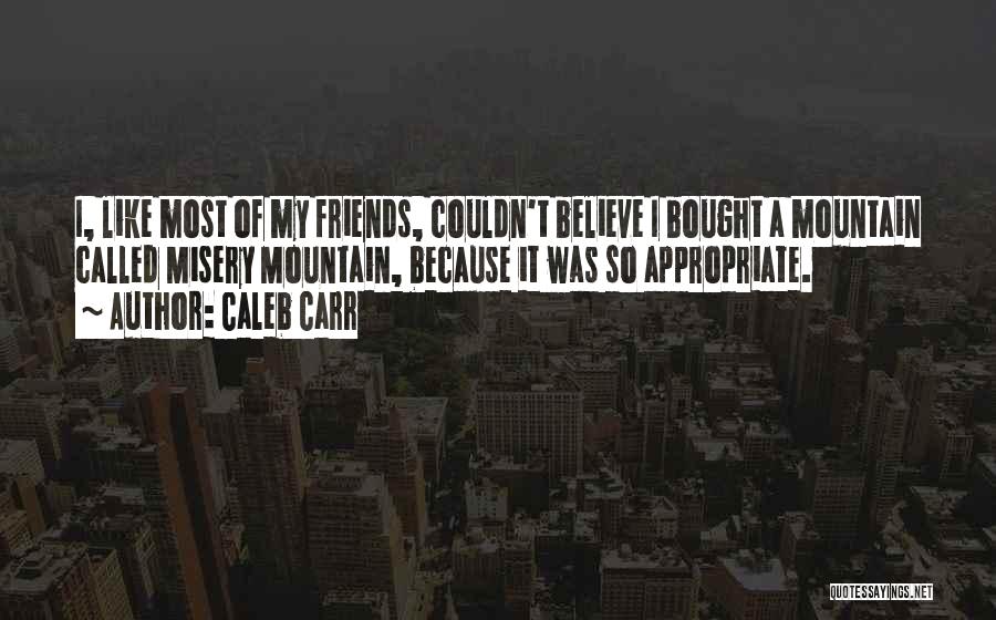 Caleb Carr Quotes: I, Like Most Of My Friends, Couldn't Believe I Bought A Mountain Called Misery Mountain, Because It Was So Appropriate.