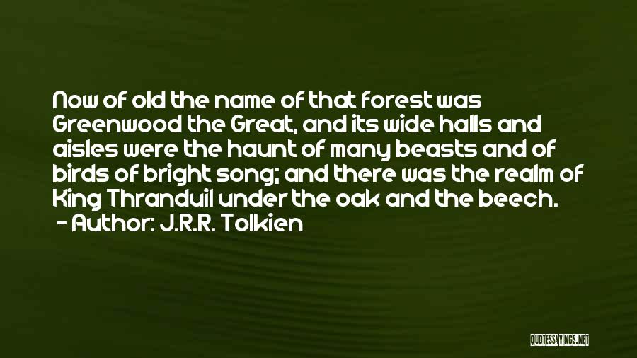 J.R.R. Tolkien Quotes: Now Of Old The Name Of That Forest Was Greenwood The Great, And Its Wide Halls And Aisles Were The