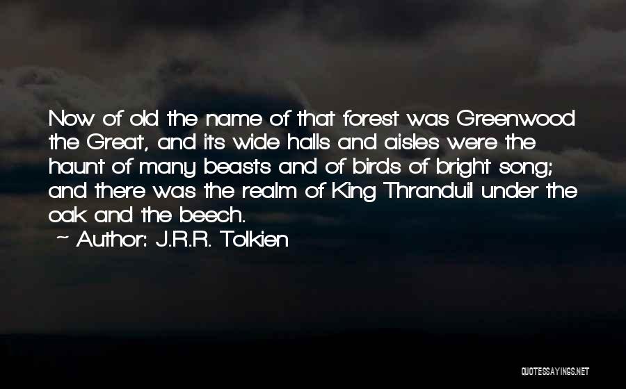 J.R.R. Tolkien Quotes: Now Of Old The Name Of That Forest Was Greenwood The Great, And Its Wide Halls And Aisles Were The