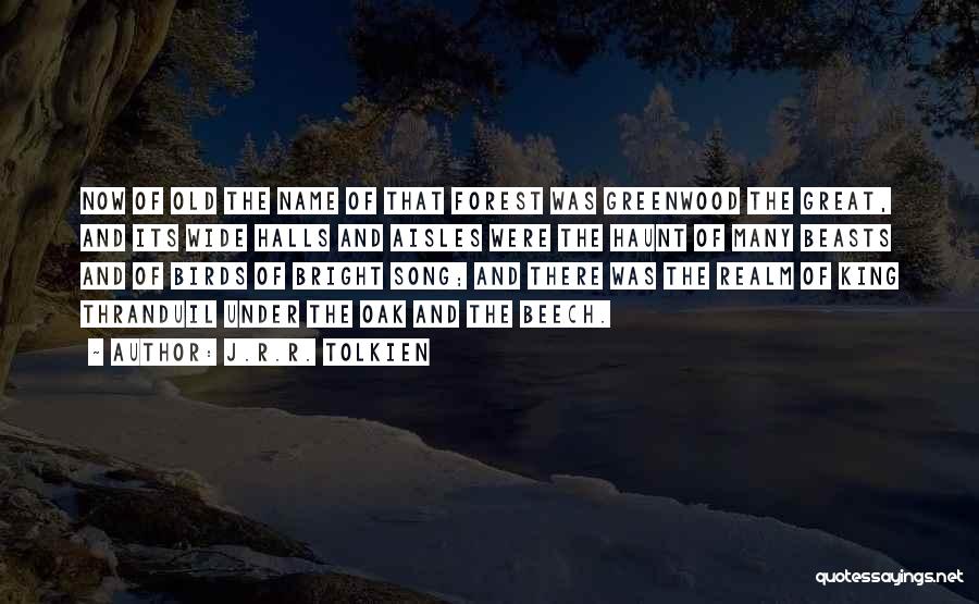 J.R.R. Tolkien Quotes: Now Of Old The Name Of That Forest Was Greenwood The Great, And Its Wide Halls And Aisles Were The