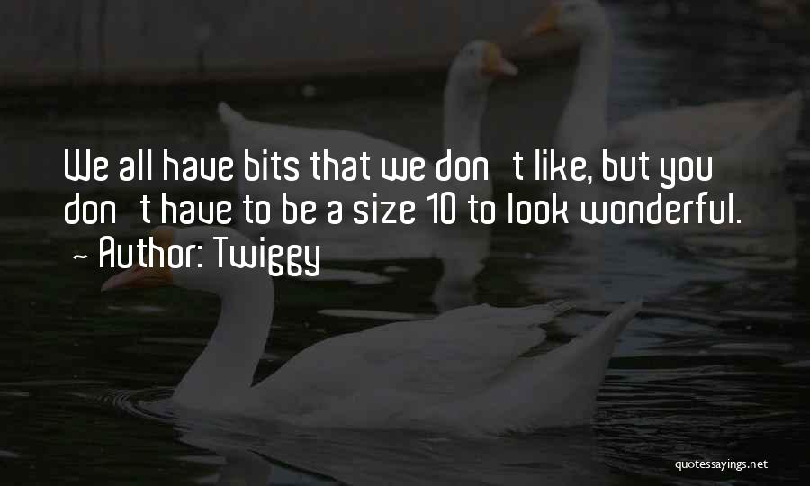 Twiggy Quotes: We All Have Bits That We Don't Like, But You Don't Have To Be A Size 10 To Look Wonderful.