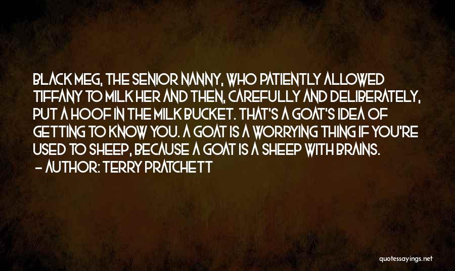 Terry Pratchett Quotes: Black Meg, The Senior Nanny, Who Patiently Allowed Tiffany To Milk Her And Then, Carefully And Deliberately, Put A Hoof