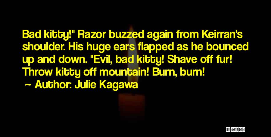 Julie Kagawa Quotes: Bad Kitty! Razor Buzzed Again From Keirran's Shoulder. His Huge Ears Flapped As He Bounced Up And Down. Evil, Bad