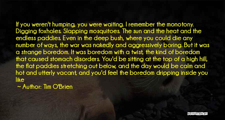 Tim O'Brien Quotes: If You Weren't Humping, You Were Waiting. I Remember The Monotony. Digging Foxholes. Slapping Mosquitoes. The Sun And The Heat