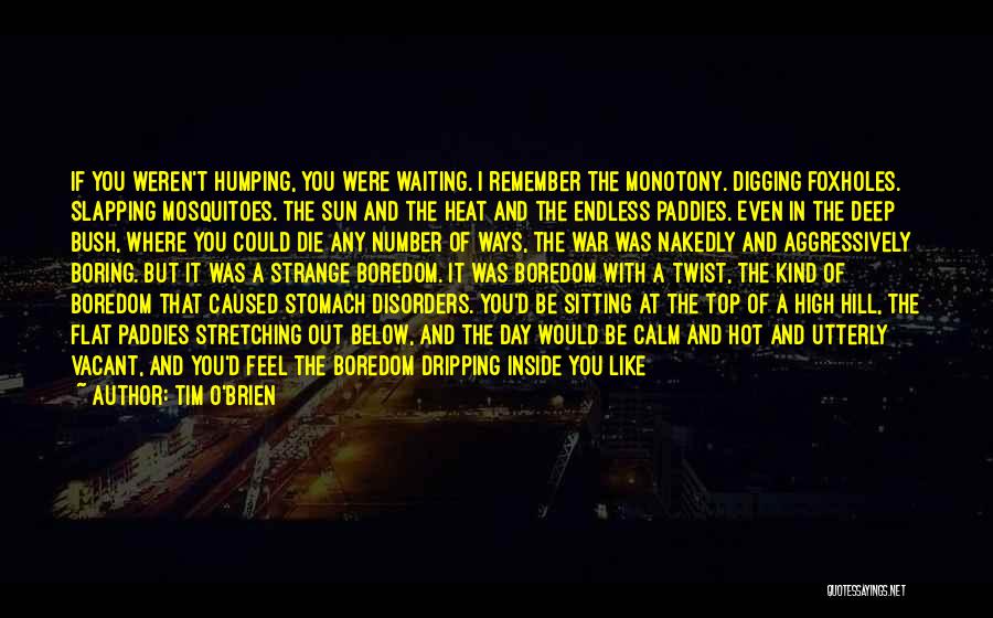 Tim O'Brien Quotes: If You Weren't Humping, You Were Waiting. I Remember The Monotony. Digging Foxholes. Slapping Mosquitoes. The Sun And The Heat