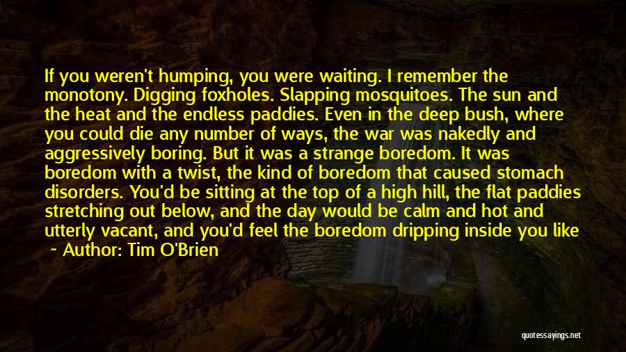 Tim O'Brien Quotes: If You Weren't Humping, You Were Waiting. I Remember The Monotony. Digging Foxholes. Slapping Mosquitoes. The Sun And The Heat