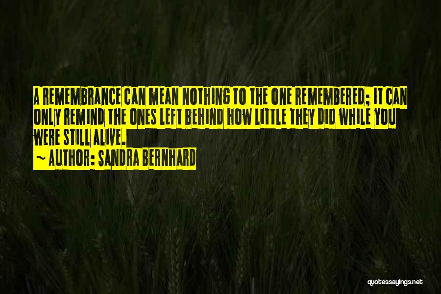 Sandra Bernhard Quotes: A Remembrance Can Mean Nothing To The One Remembered; It Can Only Remind The Ones Left Behind How Little They