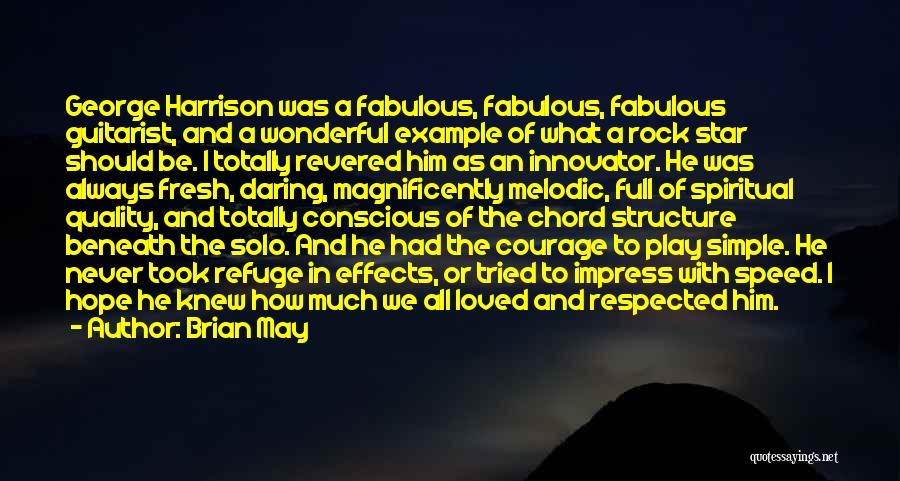 Brian May Quotes: George Harrison Was A Fabulous, Fabulous, Fabulous Guitarist, And A Wonderful Example Of What A Rock Star Should Be. I