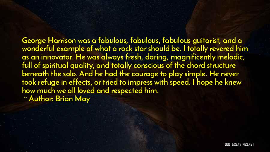 Brian May Quotes: George Harrison Was A Fabulous, Fabulous, Fabulous Guitarist, And A Wonderful Example Of What A Rock Star Should Be. I