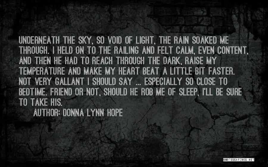 Donna Lynn Hope Quotes: Underneath The Sky, So Void Of Light, The Rain Soaked Me Through. I Held On To The Railing And Felt