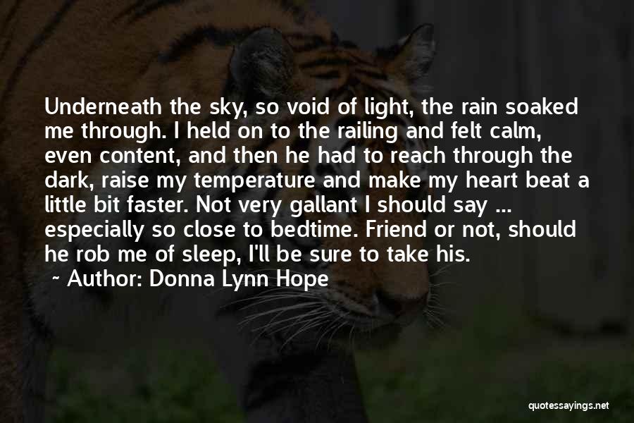 Donna Lynn Hope Quotes: Underneath The Sky, So Void Of Light, The Rain Soaked Me Through. I Held On To The Railing And Felt