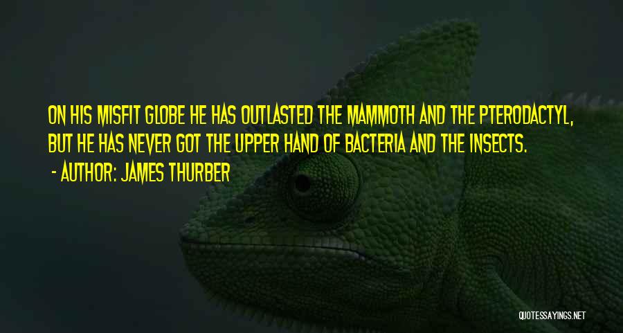 James Thurber Quotes: On His Misfit Globe He Has Outlasted The Mammoth And The Pterodactyl, But He Has Never Got The Upper Hand