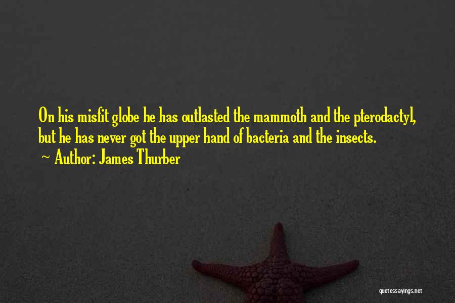 James Thurber Quotes: On His Misfit Globe He Has Outlasted The Mammoth And The Pterodactyl, But He Has Never Got The Upper Hand