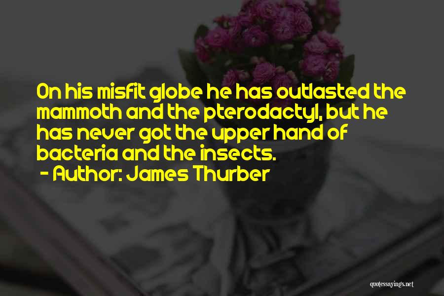 James Thurber Quotes: On His Misfit Globe He Has Outlasted The Mammoth And The Pterodactyl, But He Has Never Got The Upper Hand